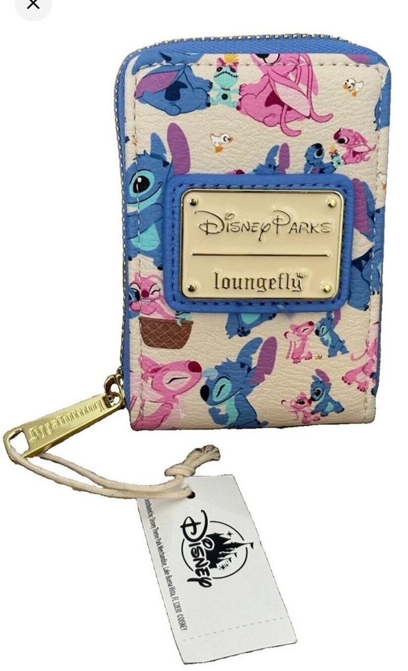 Disney Parks Loungefly Stitch & Angel Accordion Zip Card Holder Wallet NWT